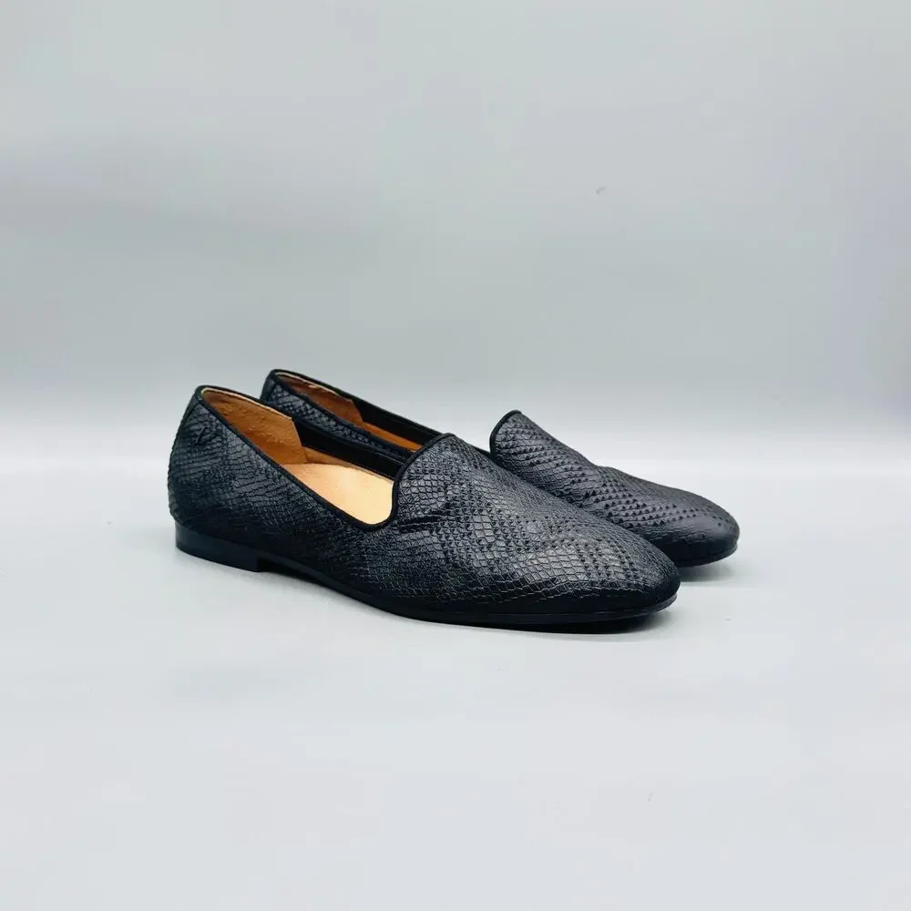 Vionic Shoes Womens 8 Black Leather Snake Print Loafer Flats Slip On Comfort